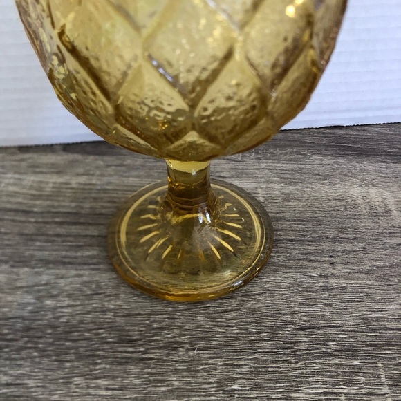 Vtg Quilted Amber Glass Goblet - Picture 5 of 15